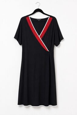 NY Collection Woman Faux Wrap Dress 2X Black Red White Plus Size Career Cocktail